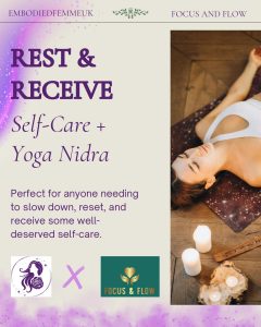 Perfect for anyone needing to slow down,reset and receive some well deserved self-care